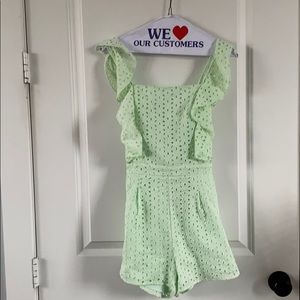 mint green eyelet detail romper